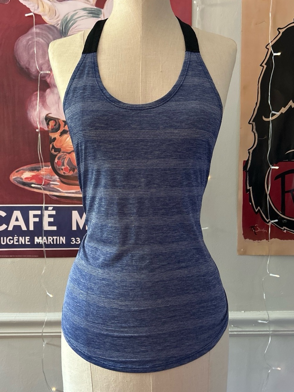 Nike Dri-Fit size S striped blue heathered halter neck athletic tank top